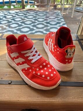 Adidas Red and White Minnie Mouse Polka Dot Sneakers